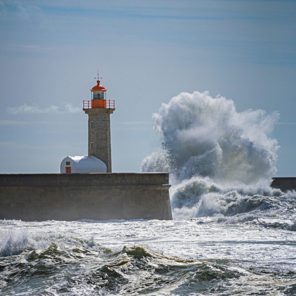 A Lighthouse in Rough Surf