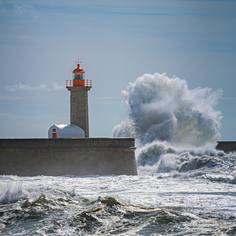 A Lighthouse in Rough Surf